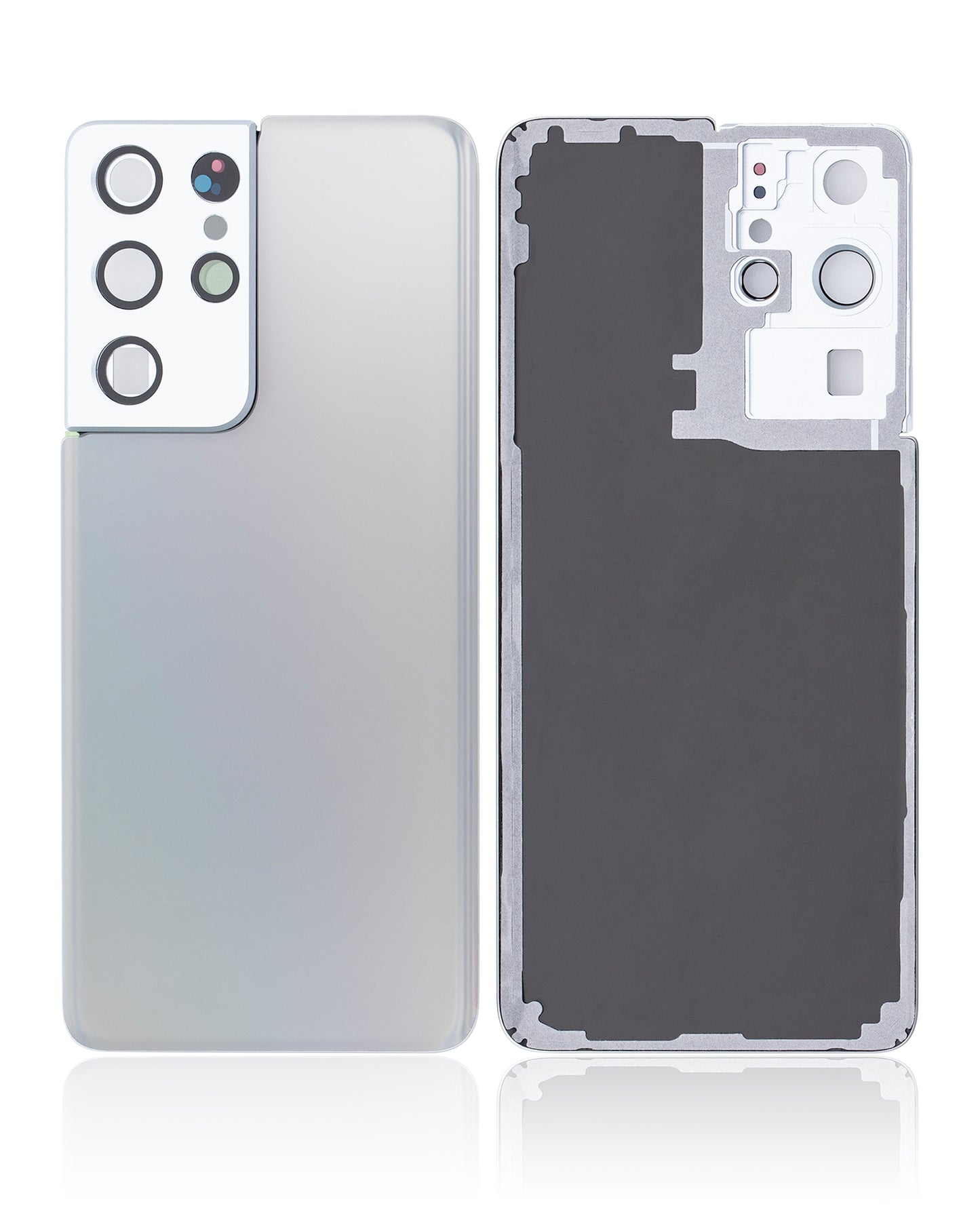 Back Cover Glass With Camera Lens For Samsung Galaxy S21 Ultra (No Logo) (Aftermarket Plus) (Phantom Silver)