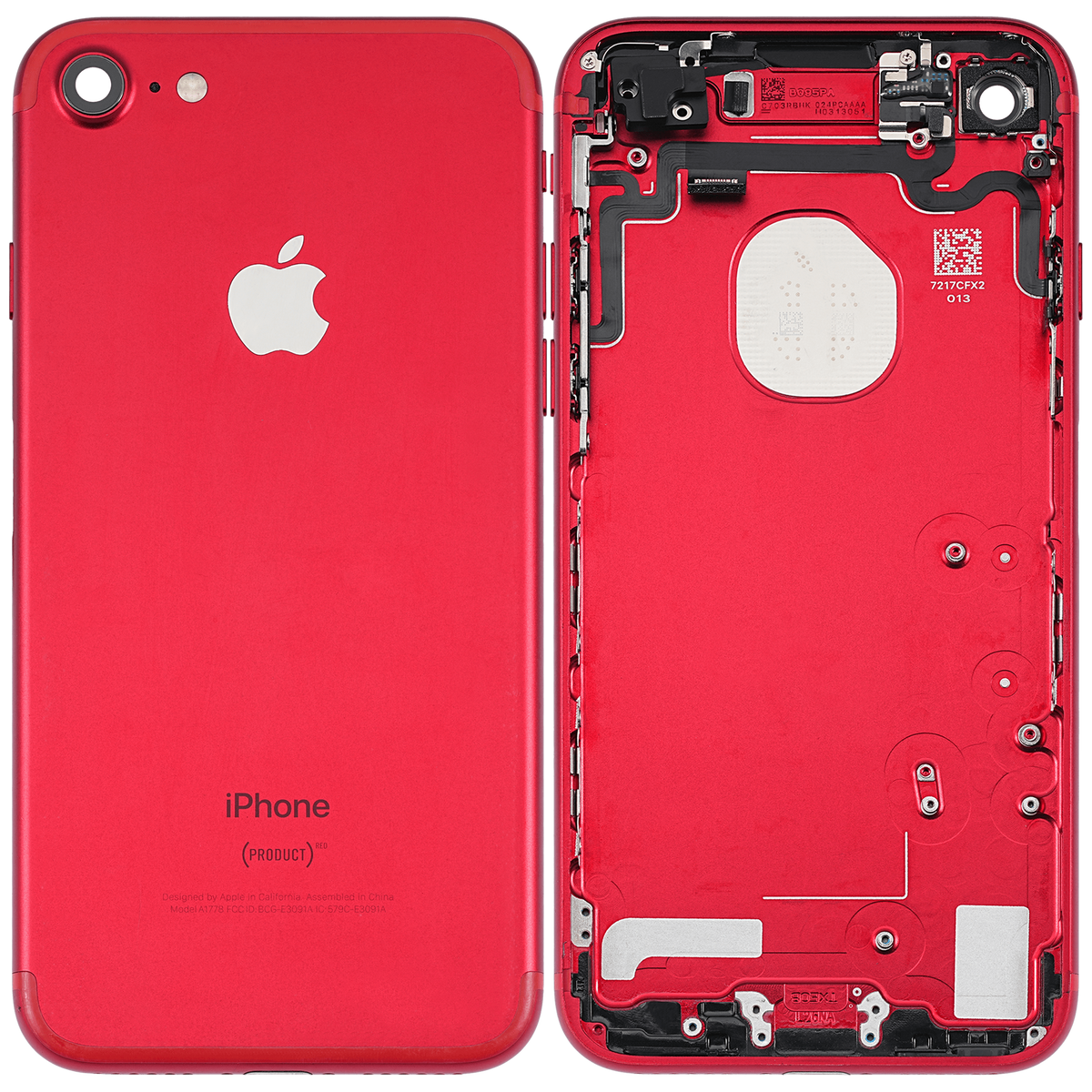 Back Housing W/ Small Parts For iPhone 7 (Used OEM Pull: Grade A) (Red)