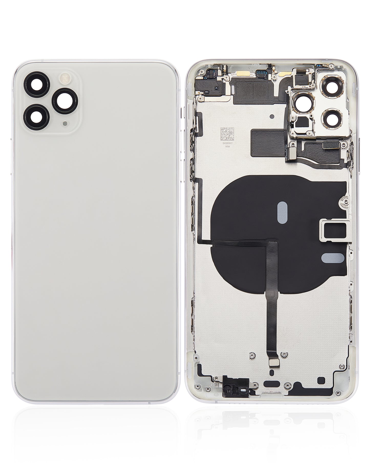 Back Housing W/ Small Components Pre-Installed For iPhone 11 Pro Max (No Logo) (Aftermarket Plus) (Silver)