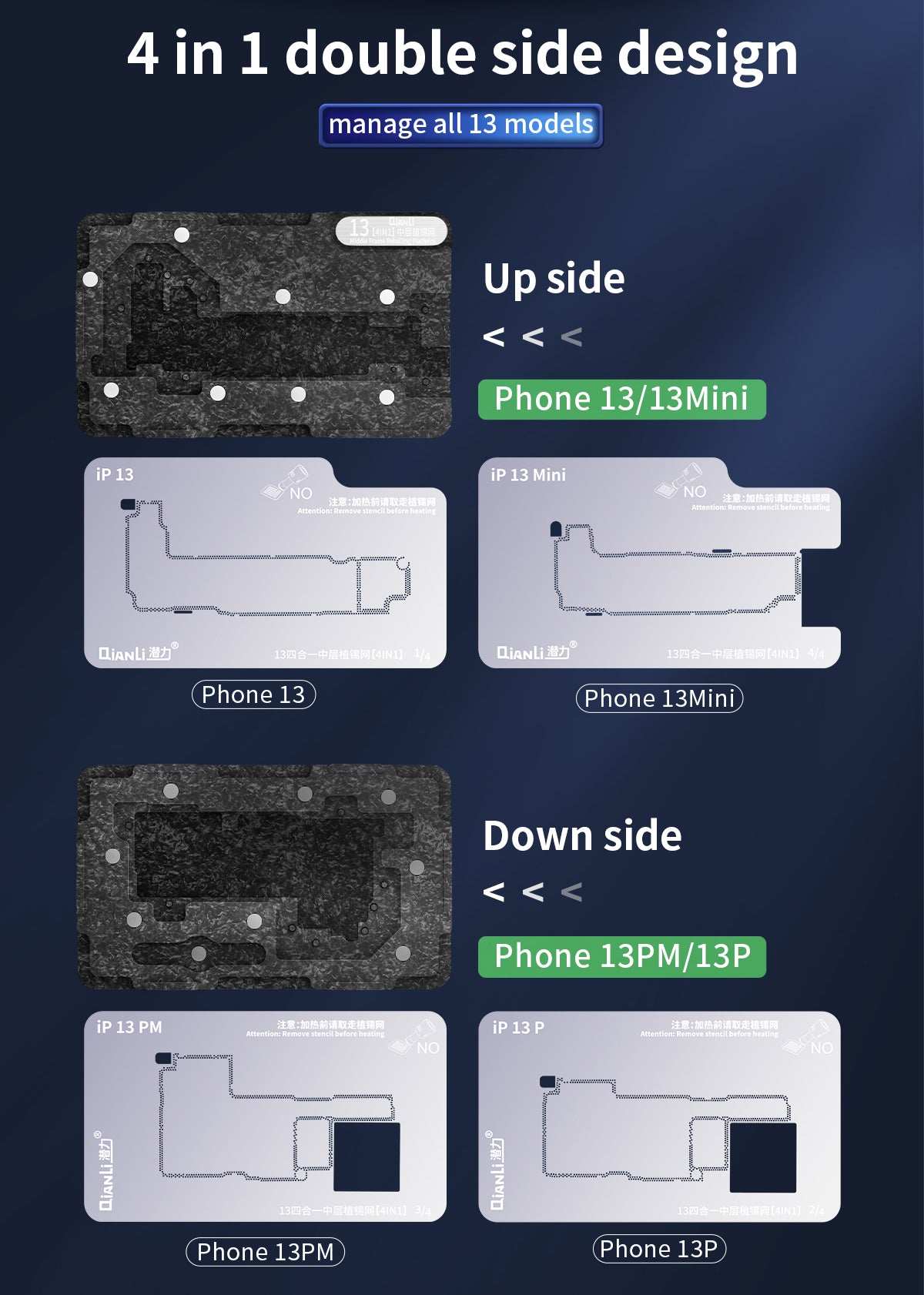 4 in 1 Middle Frame Reballing Platform (Without Cover) For iPhone 13 / 13 Mini / 13 Pro / 13 Pro Max (Qianli)