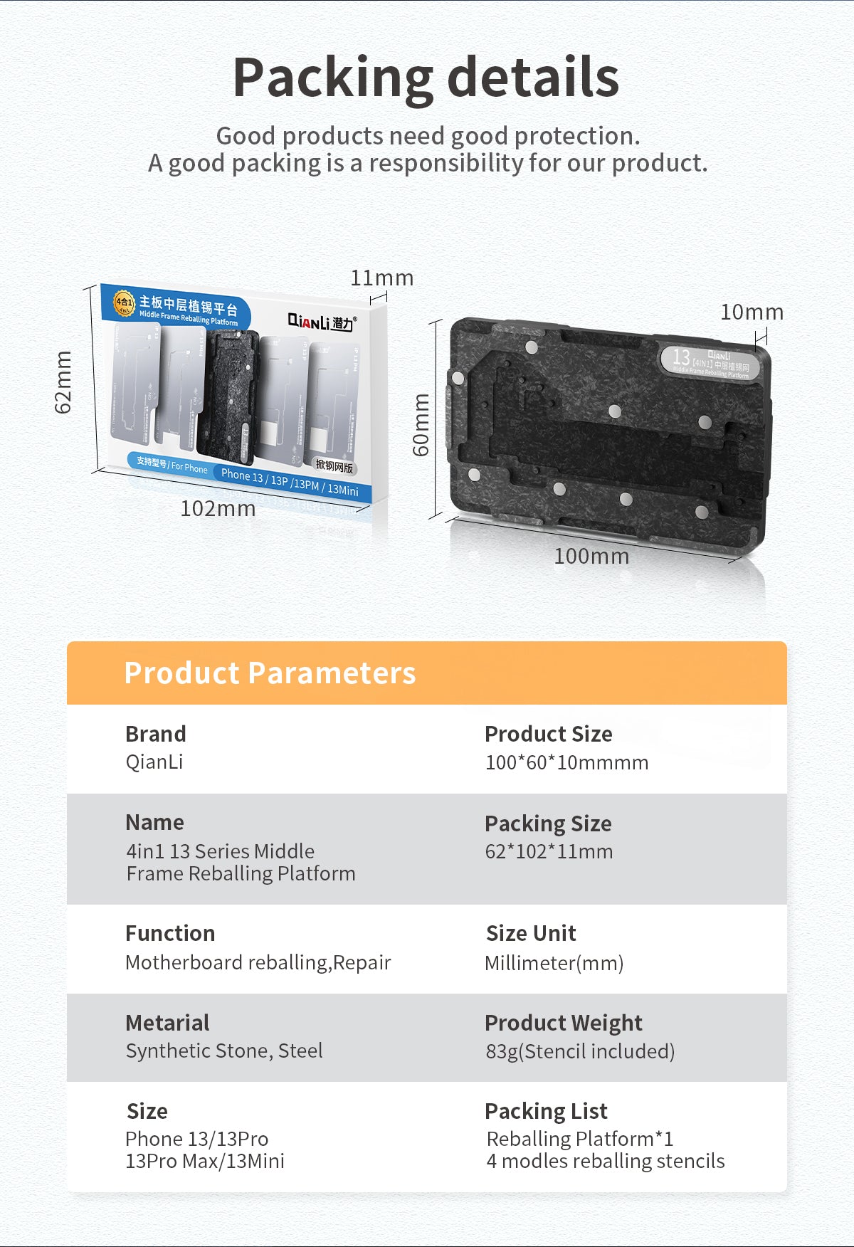 4 in 1 Middle Frame Reballing Platform (Without Cover) For iPhone 13 / 13 Mini / 13 Pro / 13 Pro Max (Qianli)