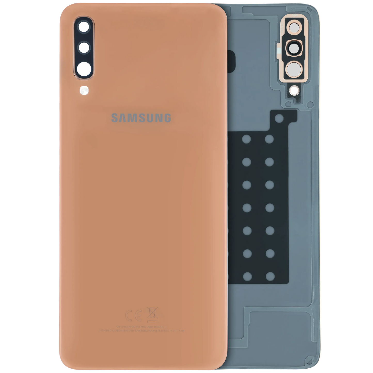Back Cover with Camera Lens Compatible For Samsung Galaxy A70 (A705) (Service Pack) (Orange)