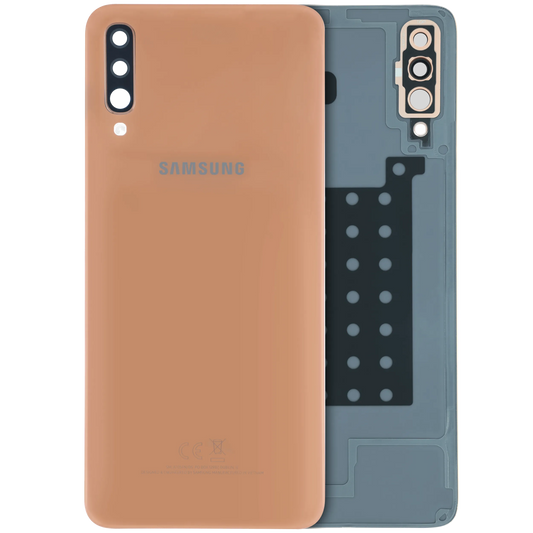 Back Cover with Camera Lens Compatible For Samsung Galaxy A70 (A705) (Service Pack) (Orange)