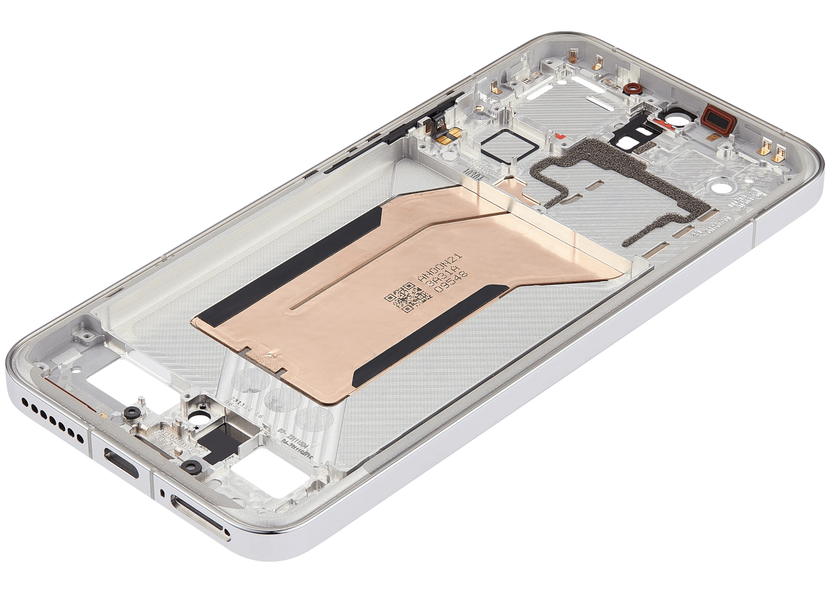 Mid-Frame Housing For Xiaomi 14 (White) – phone repair part product angle – Phone Housing Replacement for phone repair