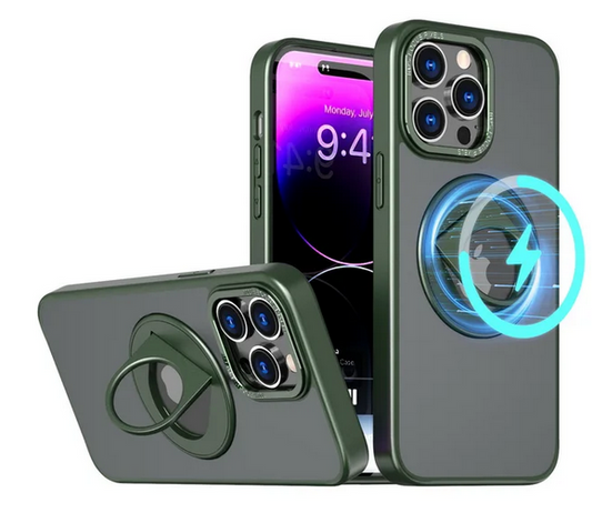 Magsafe Clear Trim Case With Ring Stand for Apple iPhone 15 Midnight Green