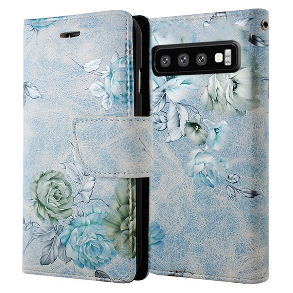 Blue Floral Wallets for Samsung Galaxy S10 Plus