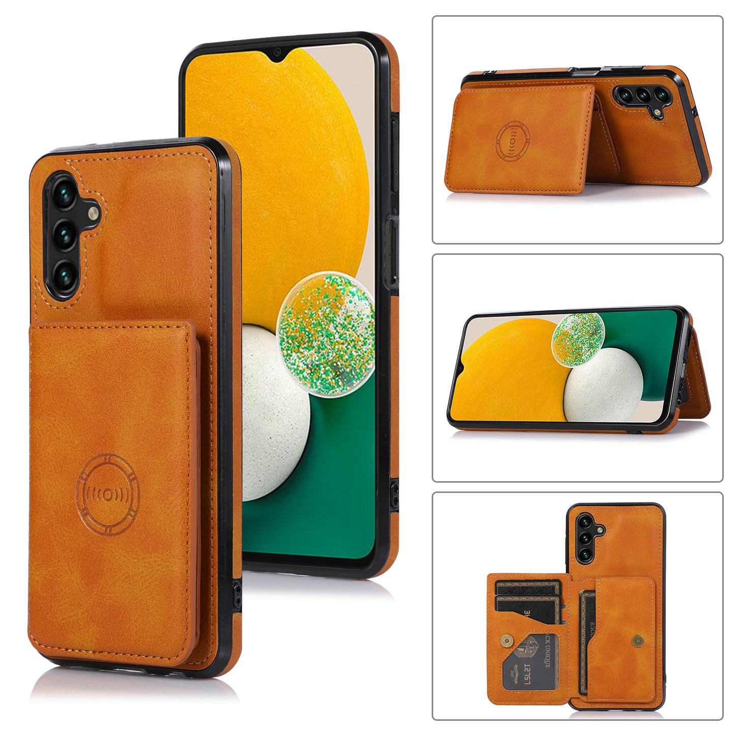 Rear Card Flip Side Case Brown for Samsung A14 5G
