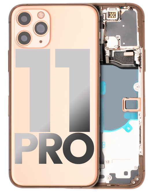 Back Housing W/ Small Components Pre-Installed For iPhone 11 Pro (Used OEM Pull: Grade C) (Matte Gold)