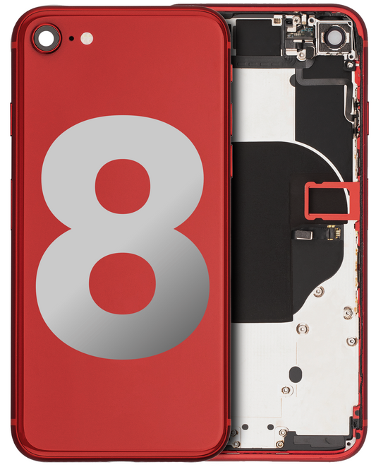 Back Housing W/ Small Parts For iPhone 8 (Used OEM Pull: Grade B) (Red)