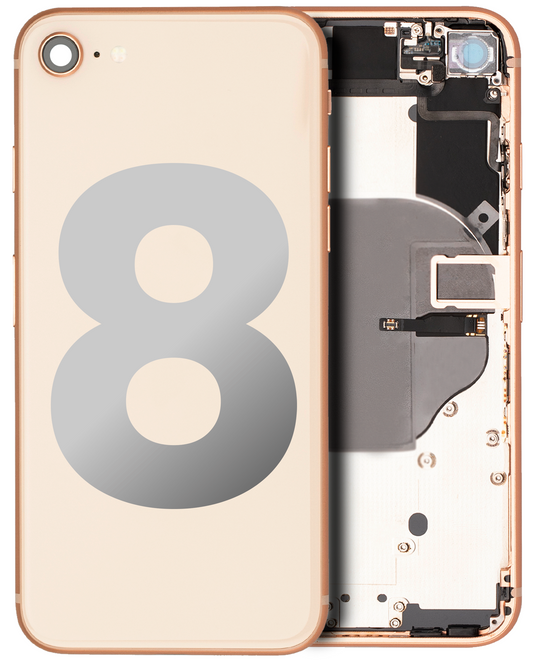 Back Housing W/ Small Components Pre-Installed For iPhone 8 (Used OEM Pull: Grade C) (Gold)