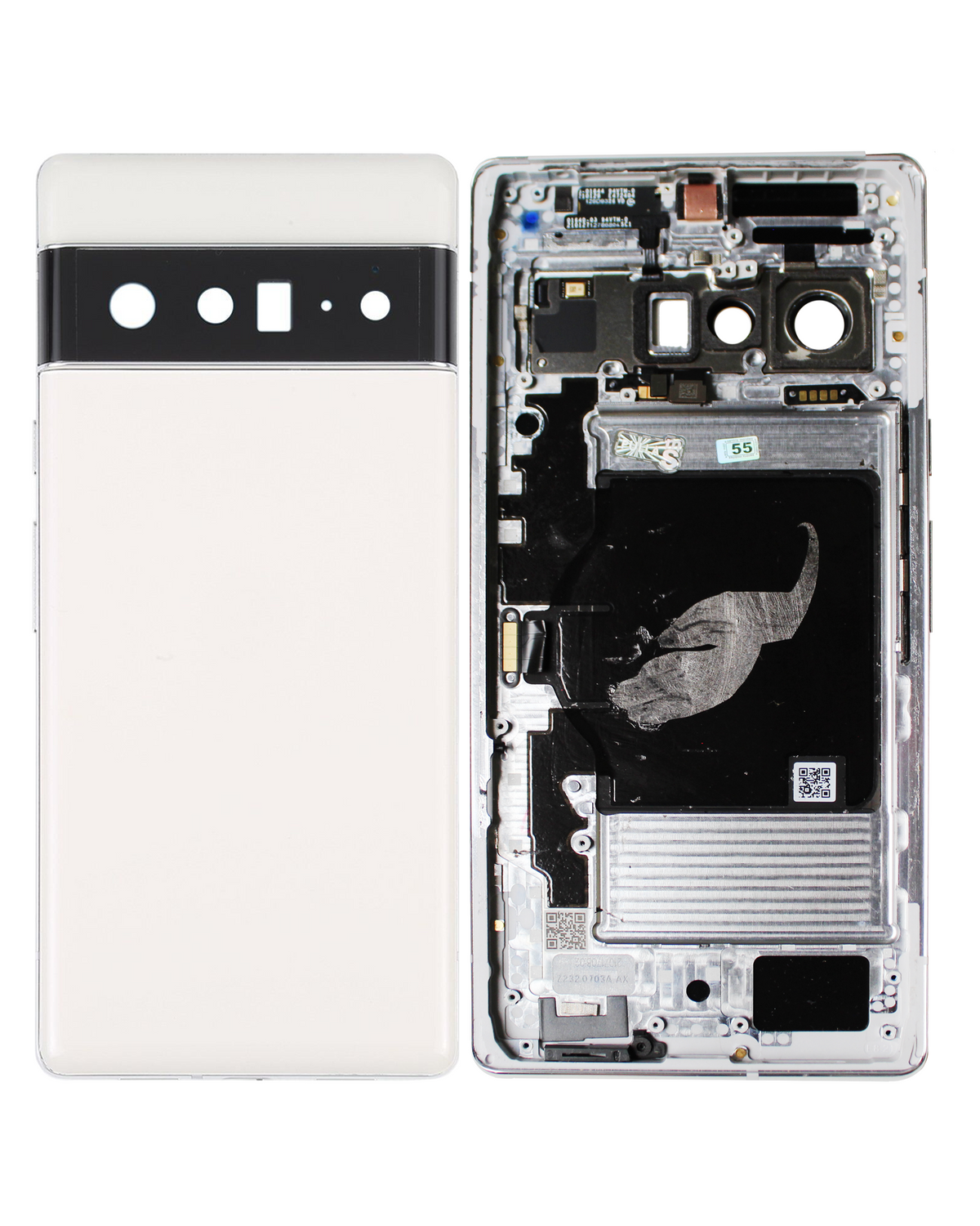 Back Housing For Google Pixel 6 Pro (Used OEM Pull: Grade A) (Cloudy White) - phone repair part close-up
