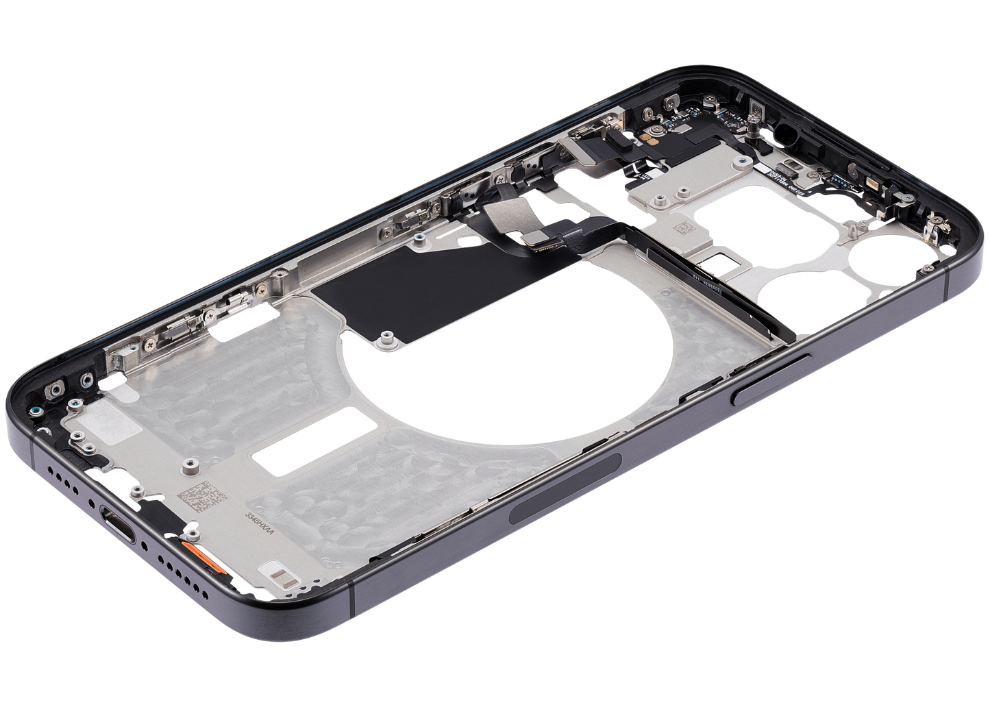 Mid-Frame Housing W/ Small Parts For iPhone 15 Pro Max (US Version) (Used OEM Pull: Grade A) (Black Titanium)