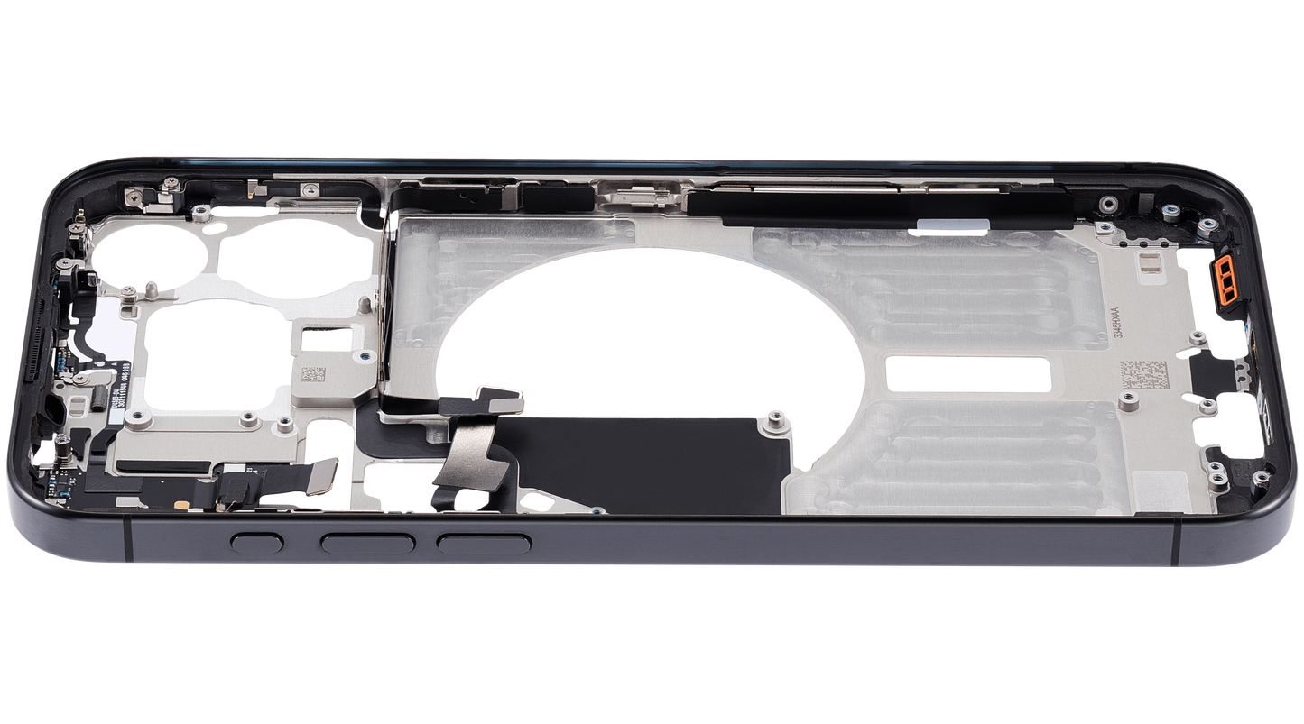 Mid-Frame Housing W/ Small Parts For iPhone 15 Pro Max (US Version) (Used OEM Pull: Grade A) (Black Titanium)