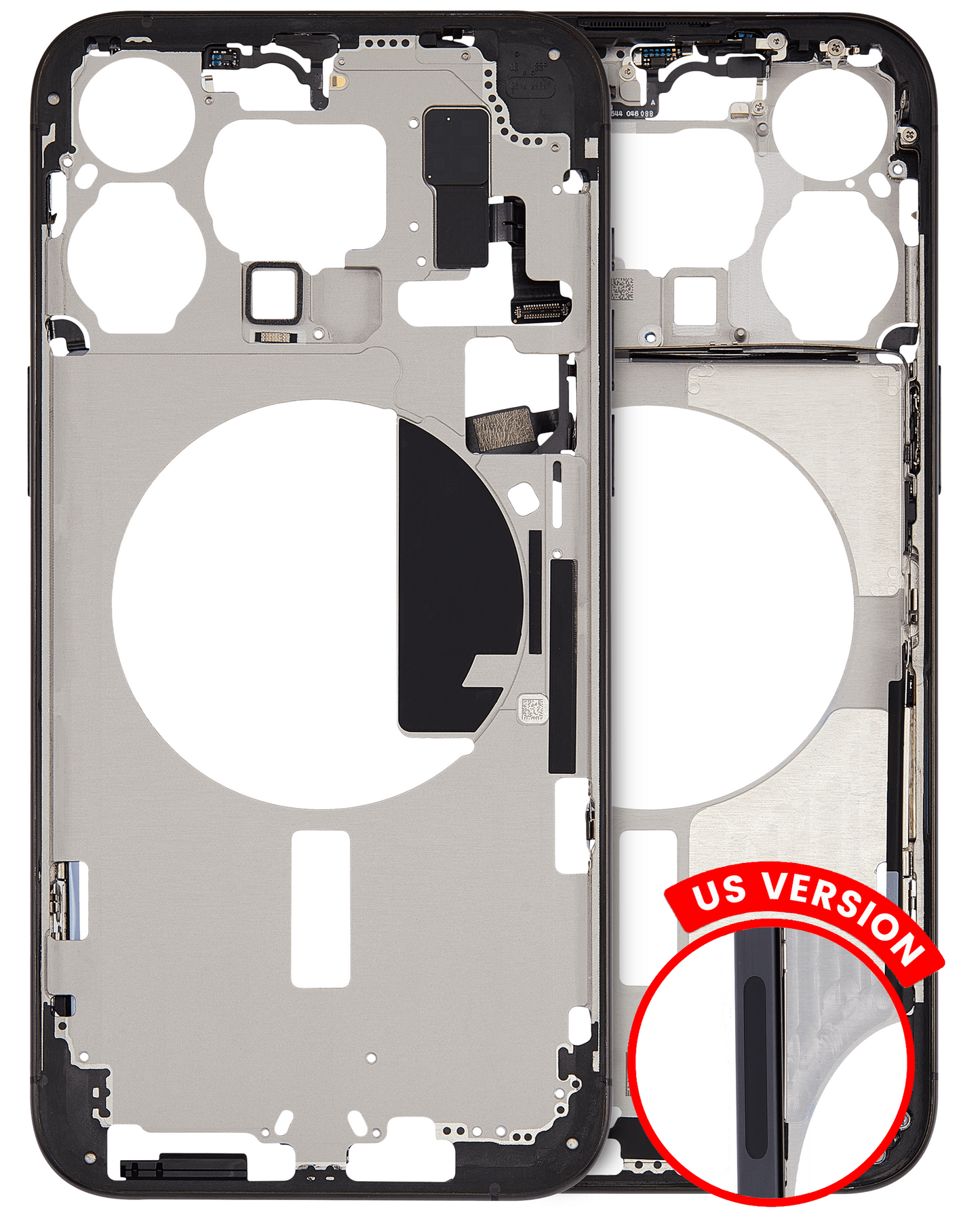 Mid-Frame Housing W/ Small Parts For iPhone 15 Pro Max (US Version) (Used OEM Pull: Grade A) (Black Titanium)