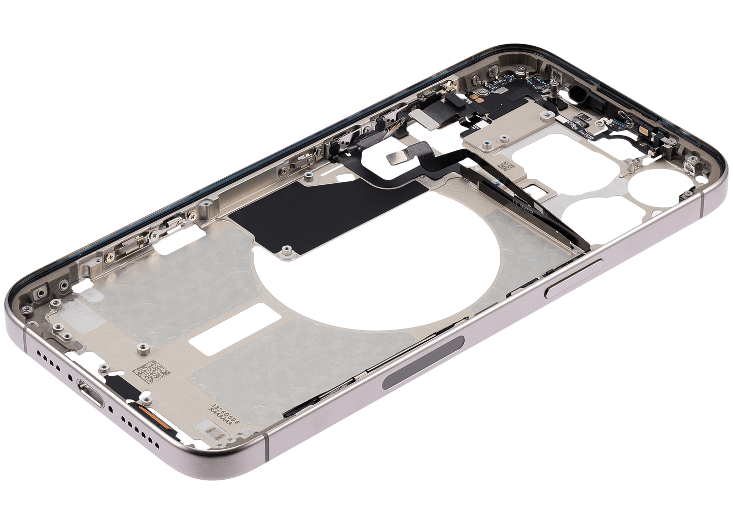Mid-Frame Housing W/ Small Parts For iPhone 15 Pro Max (US Version) (Used OEM Pull: Grade A) (Natural Titanium)