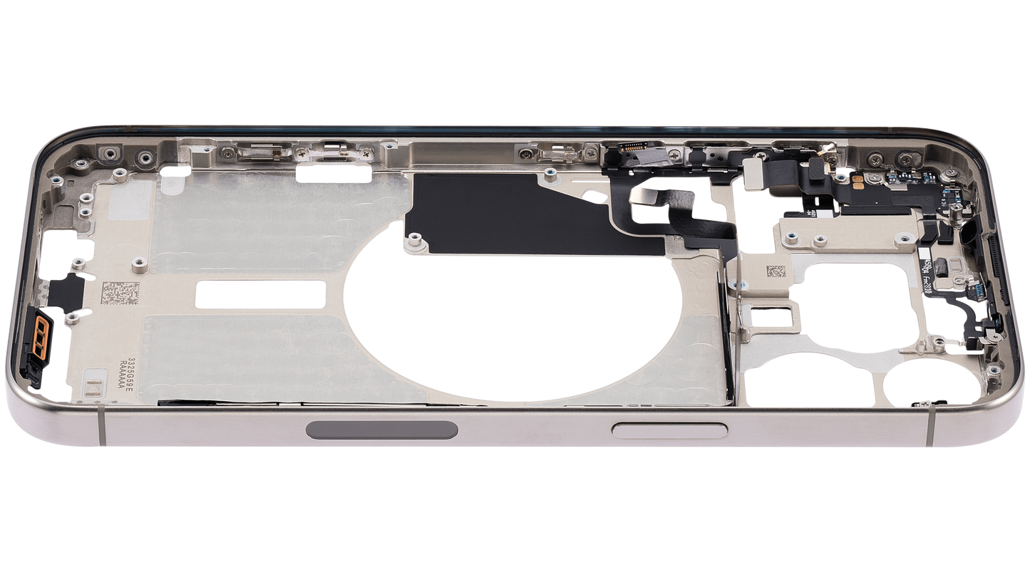 Mid-Frame Housing W/ Small Parts For iPhone 15 Pro Max (US Version) (Used OEM Pull: Grade A) (Natural Titanium)