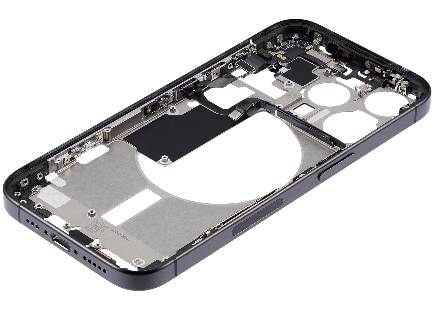 Mid-Frame Housing W/ Small Parts For iPhone 15 Pro (US Version) (Used OEM Pull: Grade A) (Black Titanium)