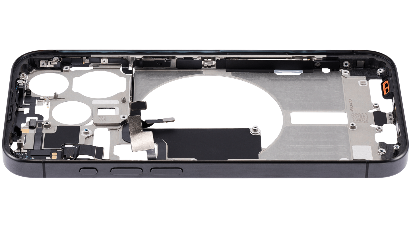 Mid-Frame Housing W/ Small Parts For iPhone 15 Pro (US Version) (Used OEM Pull: Grade A) (Black Titanium)