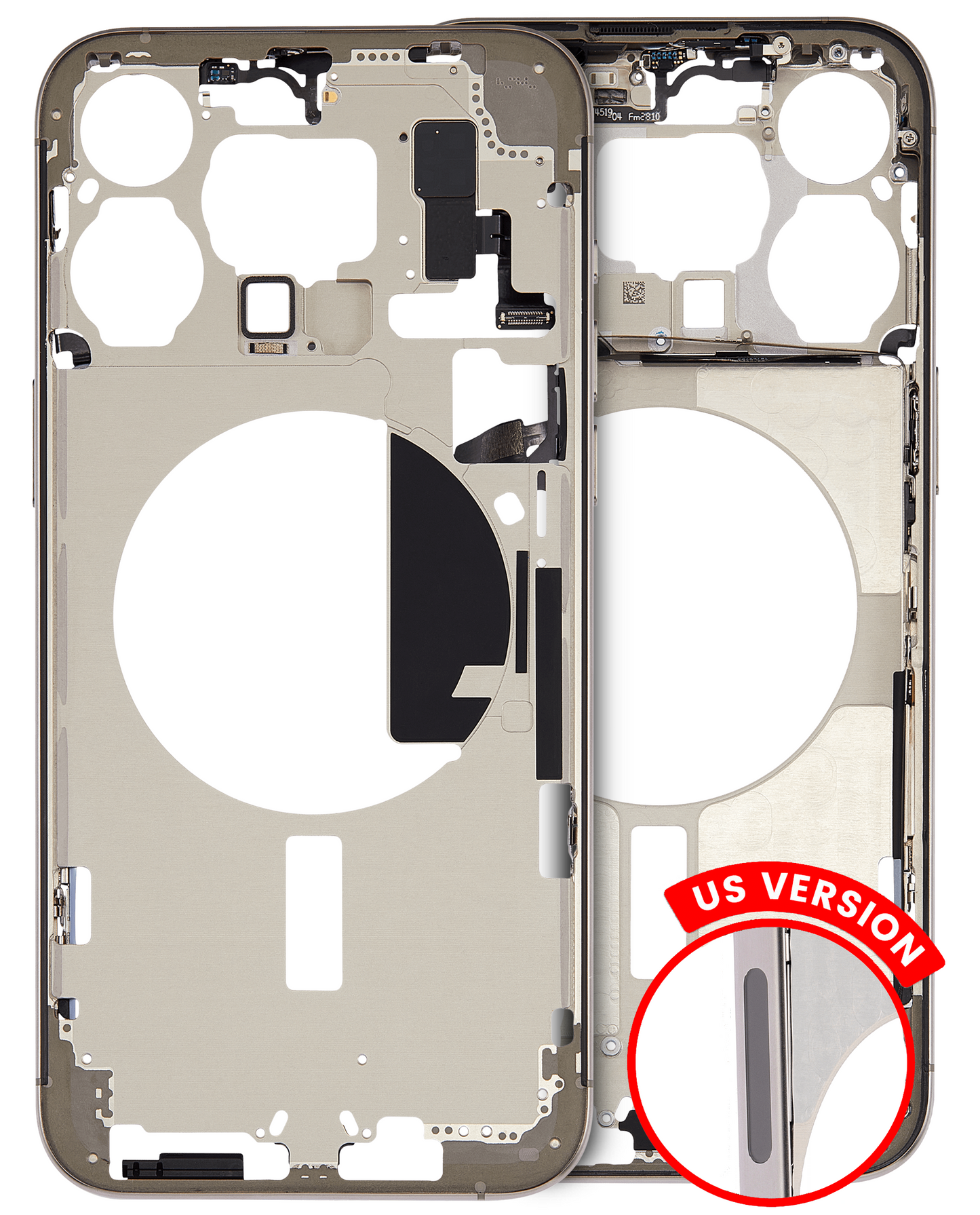 Mid-Frame Housing W/ Small Parts For iPhone 15 Pro Max (US Version) (Used OEM Pull: Grade A) (Natural Titanium)