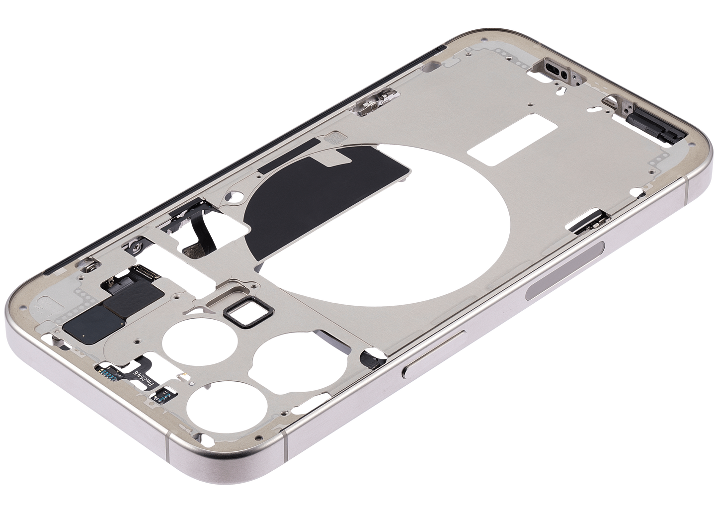 Mid-Frame Housing W/ Small Parts For iPhone 15 Pro (US Version) (Used OEM Pull: Grade A) (Natural Titanium)