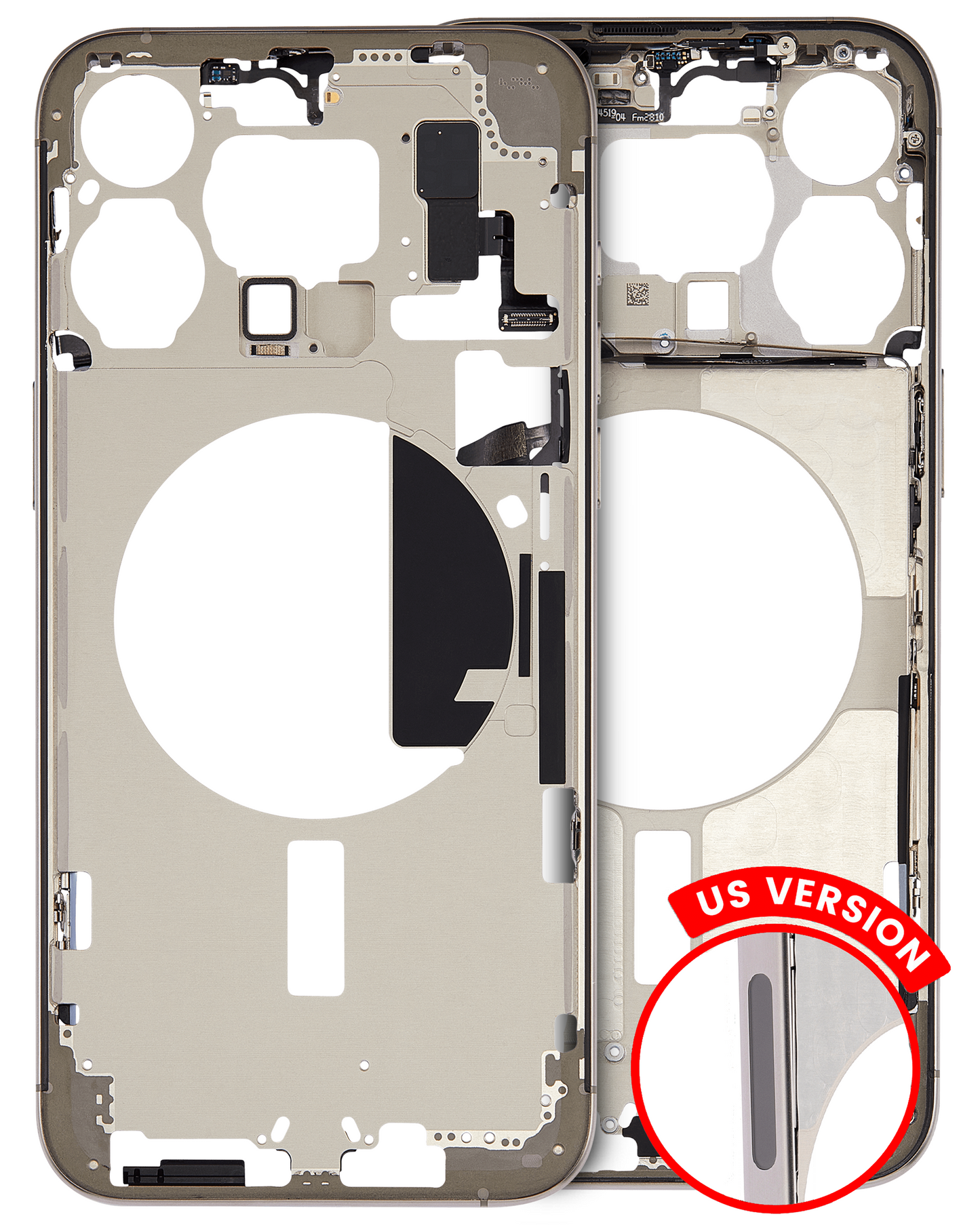 Mid-Frame Housing W/ Small Parts For iPhone 15 Pro Max (US Version) (Used OEM Pull: Grade B) (Natural Titanium)