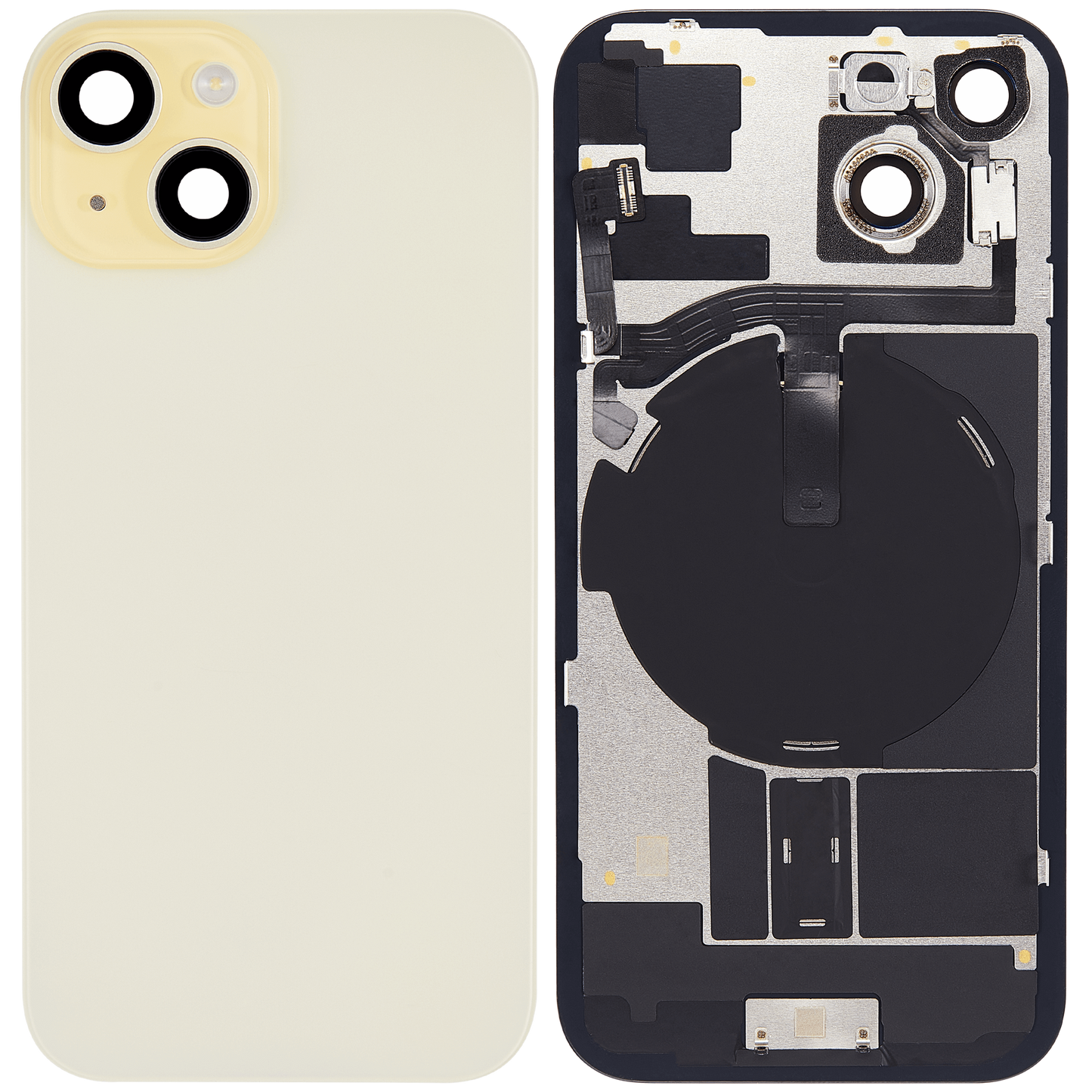 Back Glass w/ MagSafe Magnet & NFC & Flashlight Flex For iPhone 15 (Aftermarket) (Yellow) (No Logo)