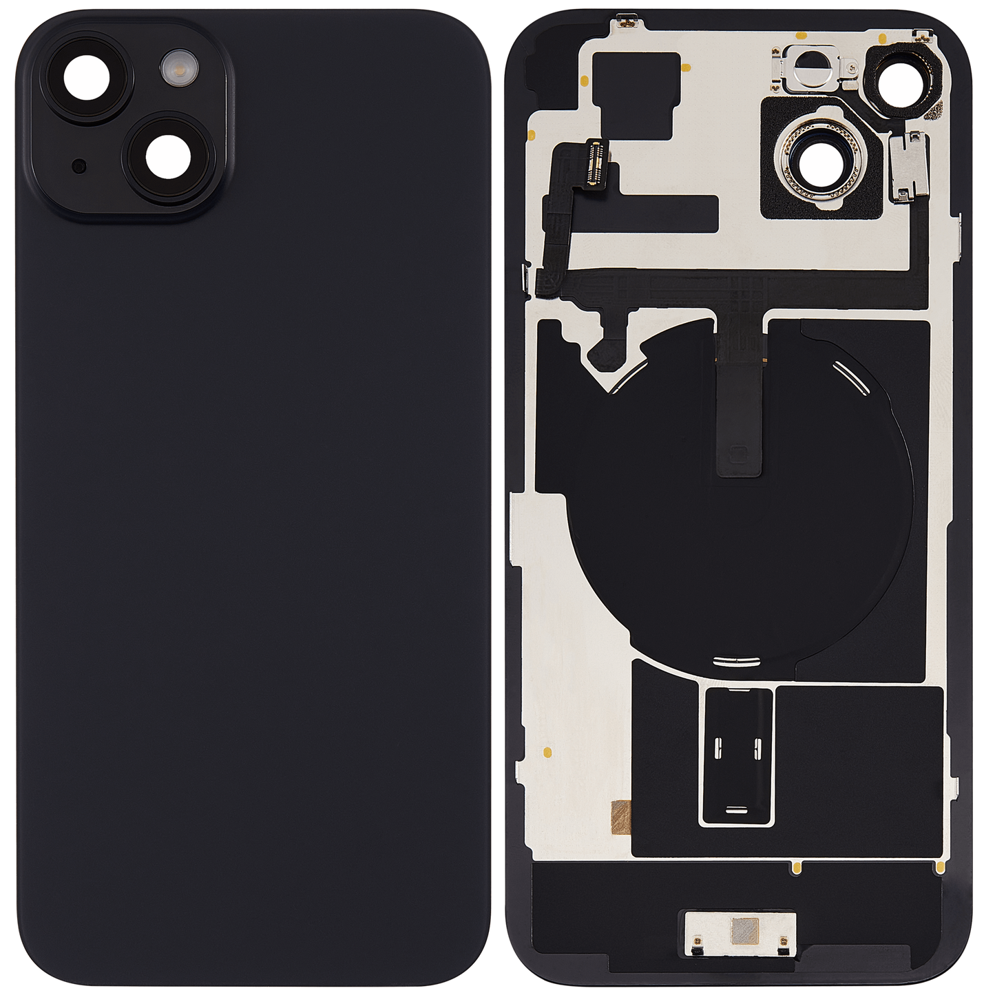 Back Glass w/ MagSafe Magnet & NFC & Flashlight Flex For iPhone 15 Plus (Aftermarket) (Black) (No Logo)
