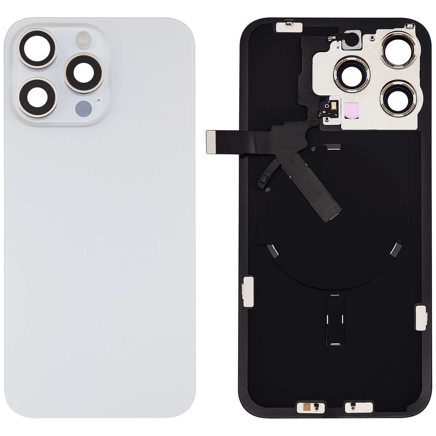 Back Glass w/ MagSafe Magnet & NFC & Flashlight Flex For iPhone 15 Pro Max (Aftermarket) (White Titanium) (No Logo)