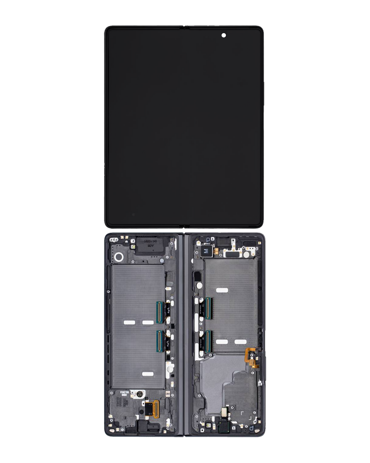 Close-up of Inner OLED Assembly With Frame For Samsung Galaxy Z Fold 2 5G (Used OEM Pull: Grade B/C) (US & International) (Mystic Black)