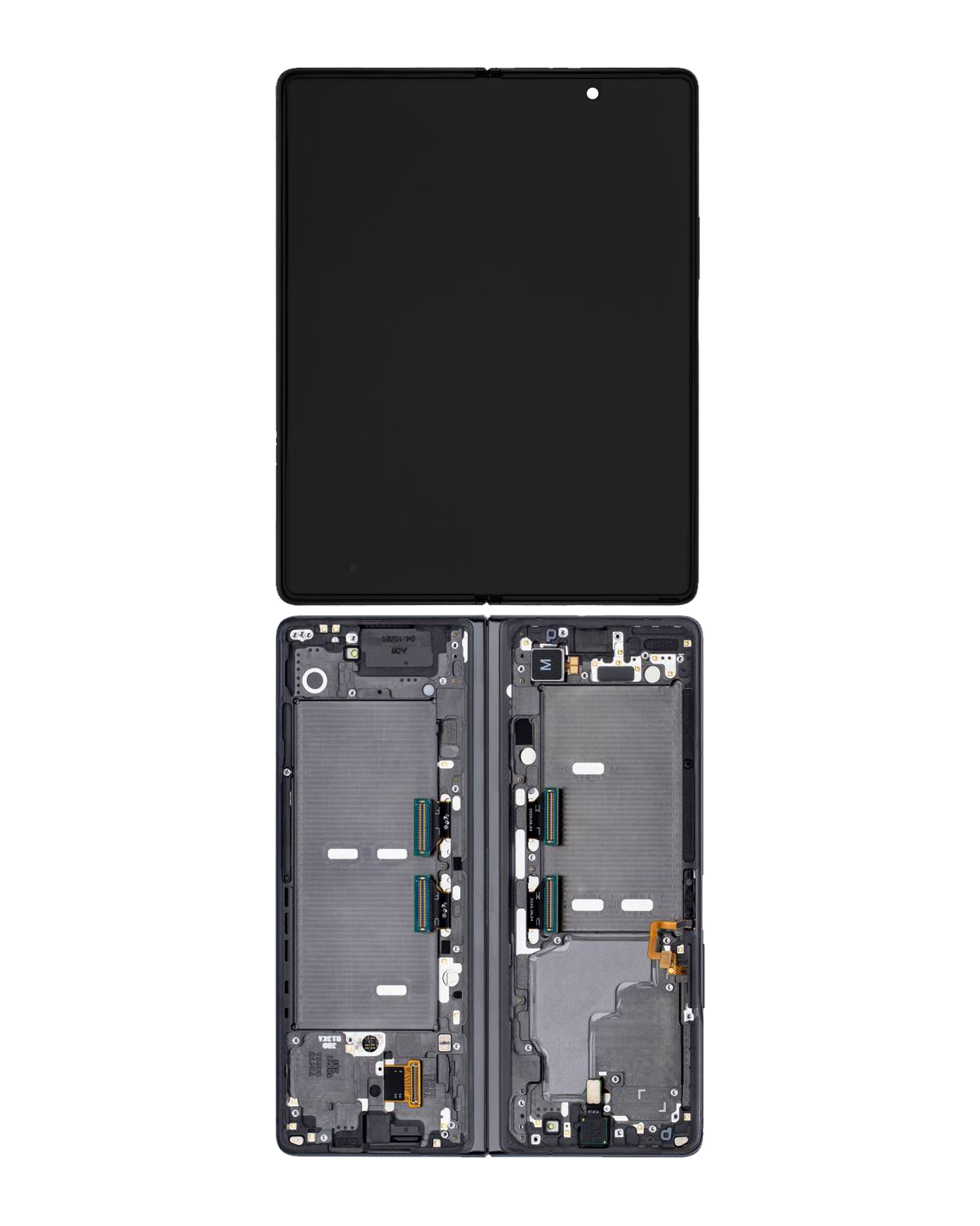 Close-up of Inner OLED Assembly With Frame For Samsung Galaxy Z Fold 2 5G (Used OEM Pull: Grade B/C) (US & International) (Mystic Black)