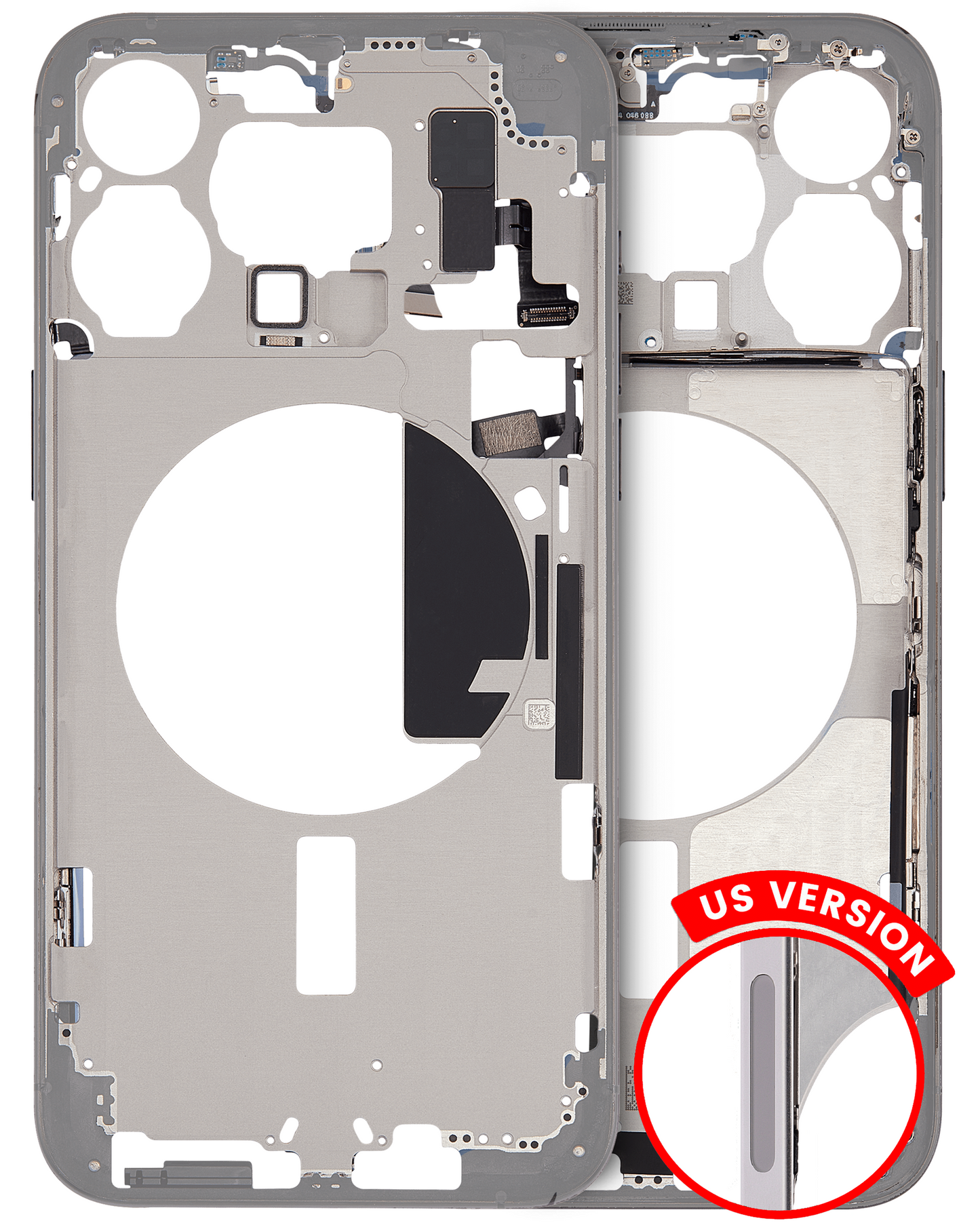 Mid-Frame Housing W/ Small Parts For iPhone 15 Pro Max (US Version) (Used OEM Pull: Grade B) (White Titanium)