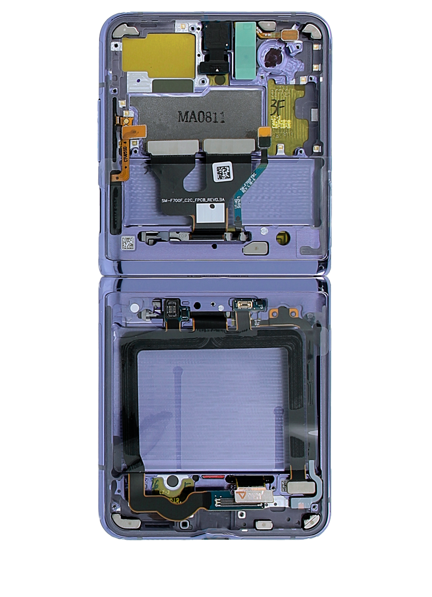Inner OLED Assembly With Frame For Samsung Galaxy Z Flip 5G (F707) (Service Pack) (Mirror Purple) - Back View