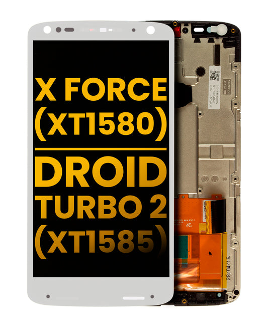 LCD Assembly With Frame for Motorola Droid Turbo 2 (XT1585 / 2015) Refurbished White - replacement component front view, SKU 107082030504, image 1