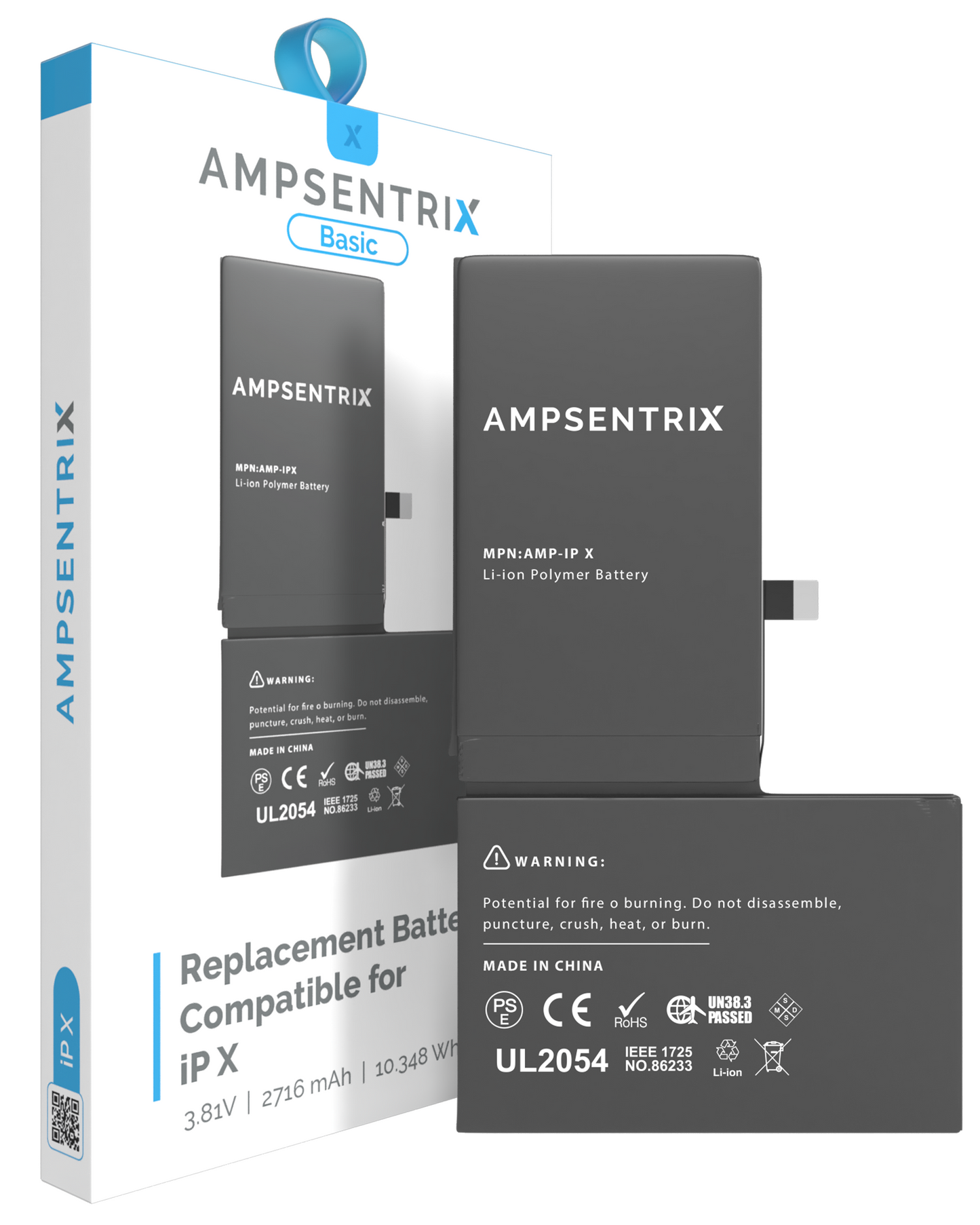 Replacement Battery For iPhone X (AmpSentrix Basic)