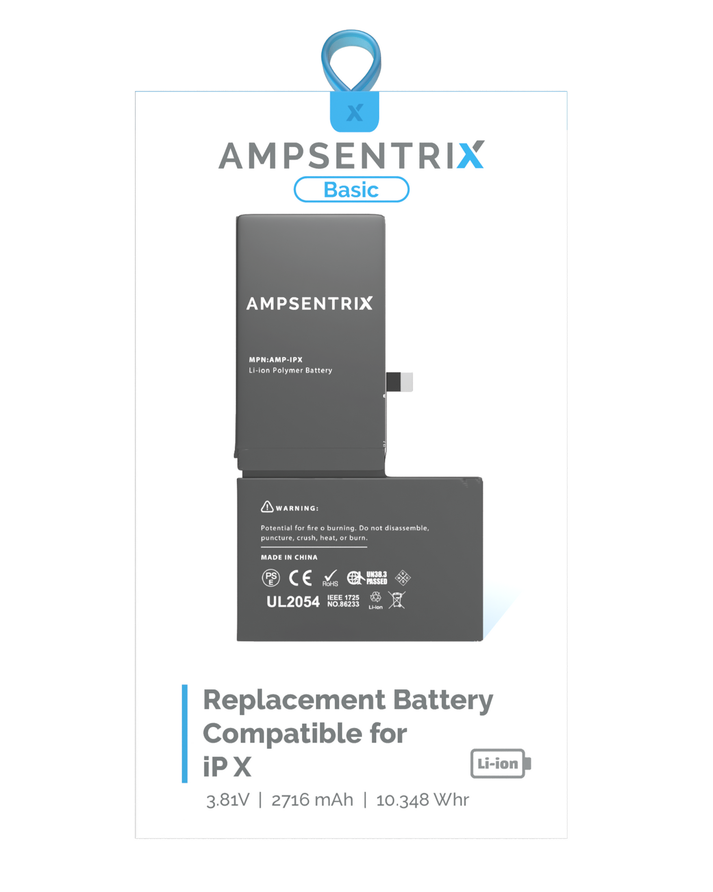 Replacement Battery For iPhone X (AmpSentrix Basic)
