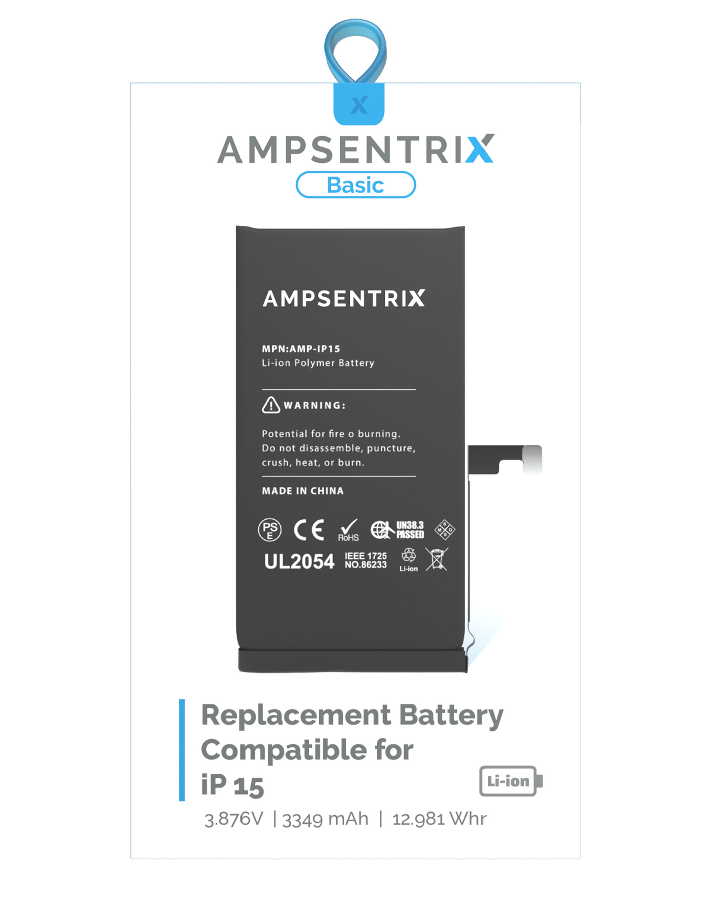 Replacement Battery For iPhone 15 (AmpSentrix Basic)