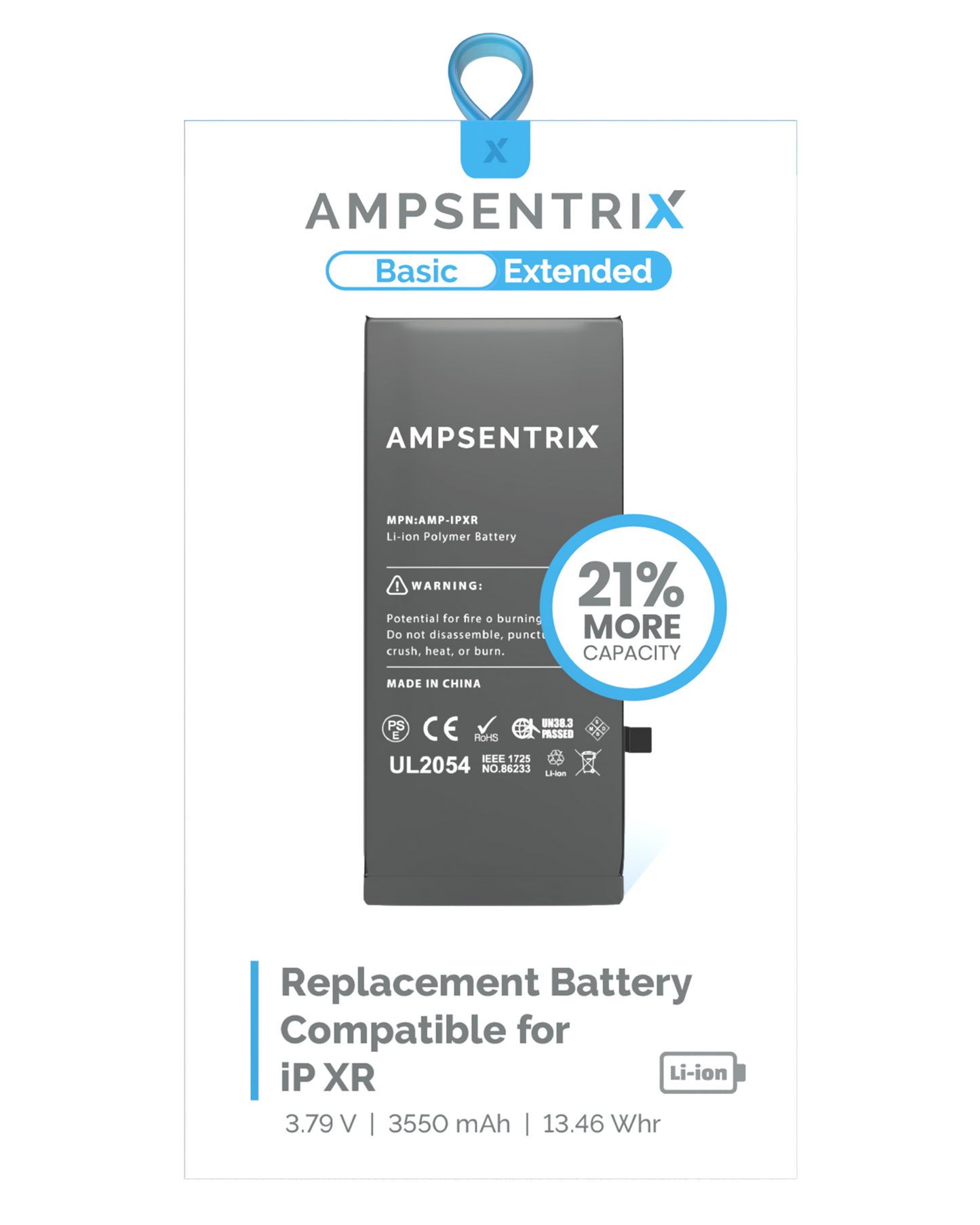 Replacement Battery For iPhone XR (AmpSentrix Basic Extended)