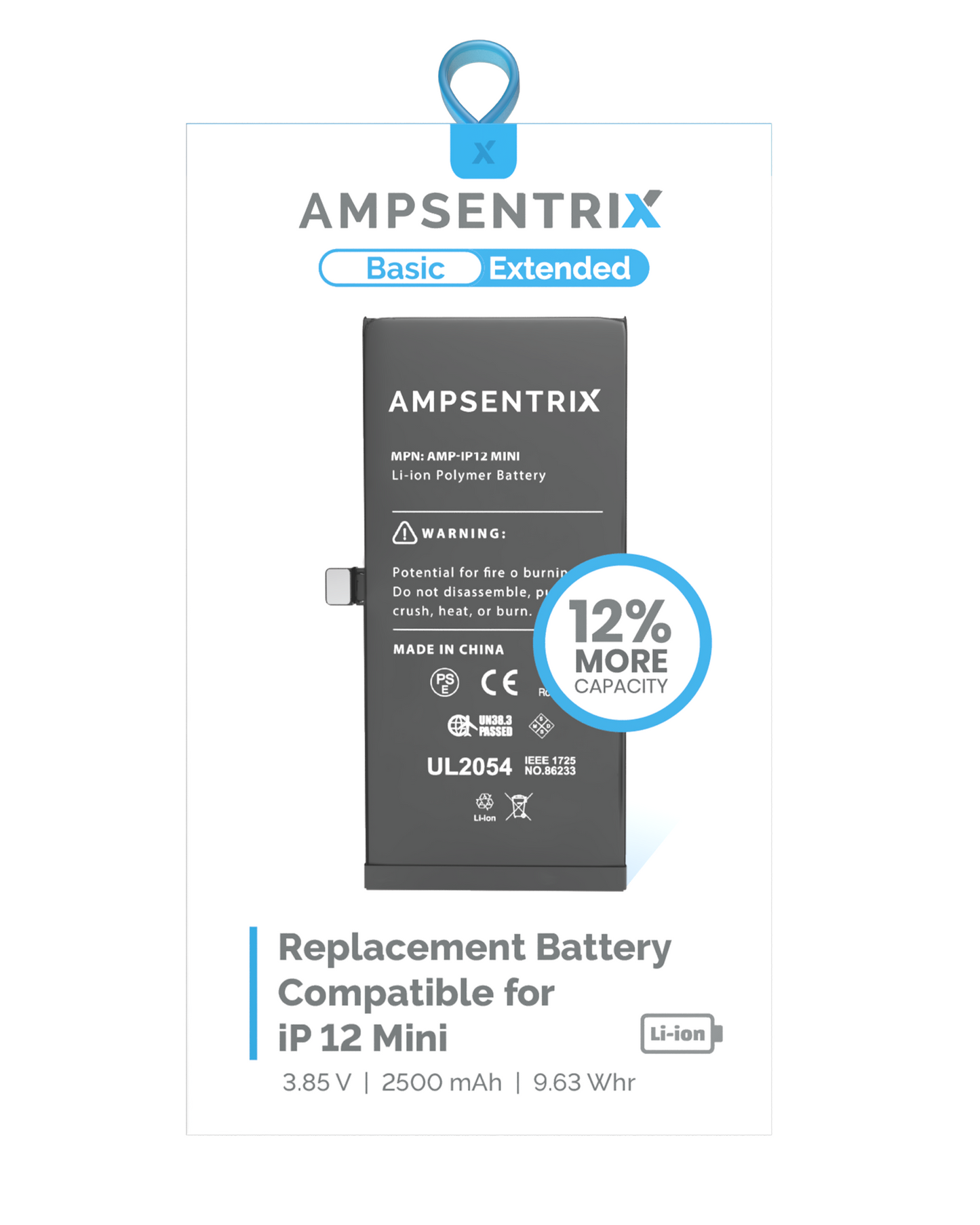 Replacement Battery For iPhone 12 Mini (AmpSentrix Basic Extended)