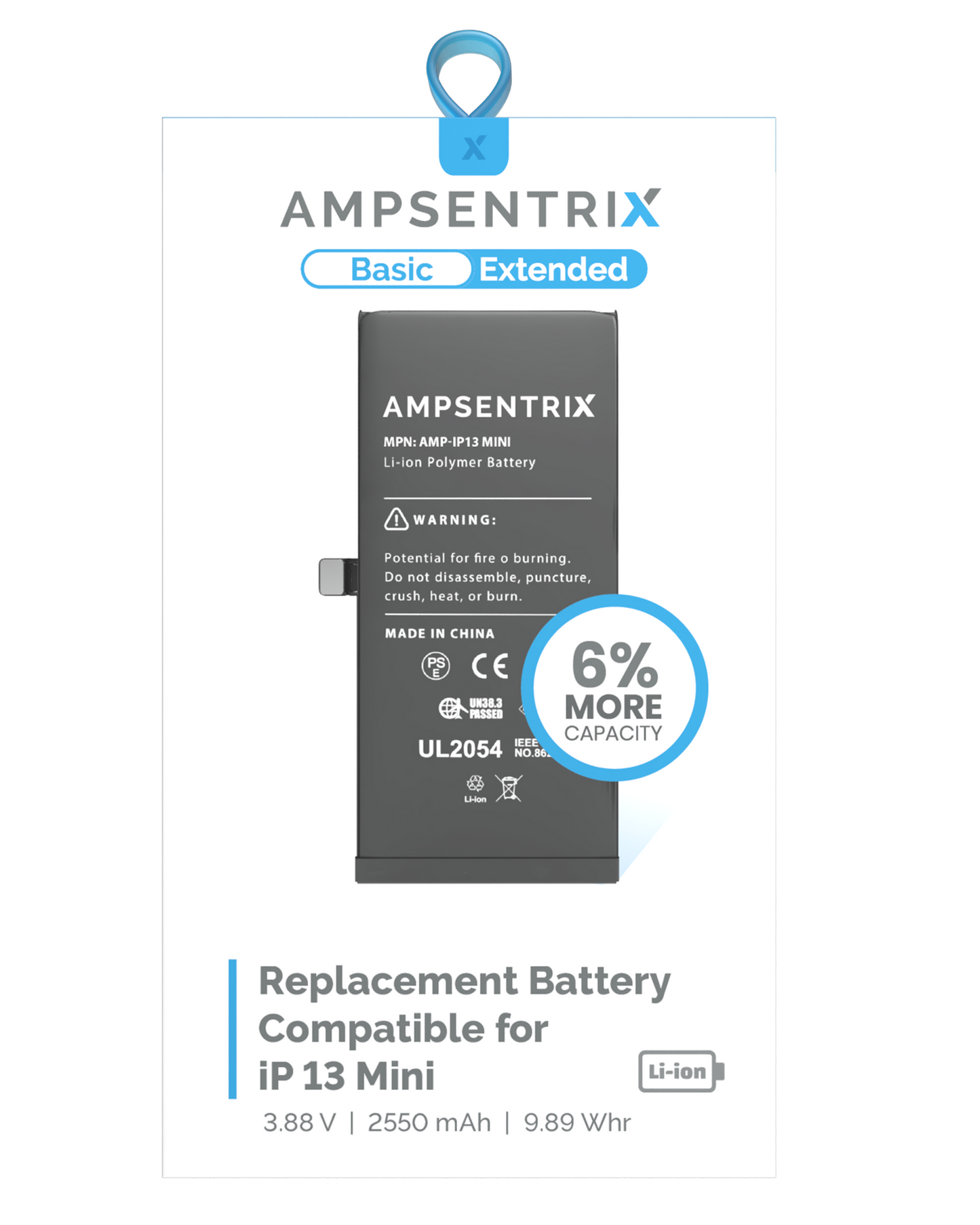 Replacement Battery For iPhone 13 Mini (AmpSentrix Basic Extended)