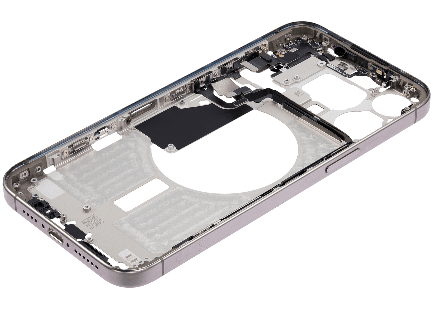Mid-Frame Housing W/ Small Parts For iPhone 15 Pro Max (EU / Global Version) (Used OEM Pull: Grade A) (Natural Titanium)