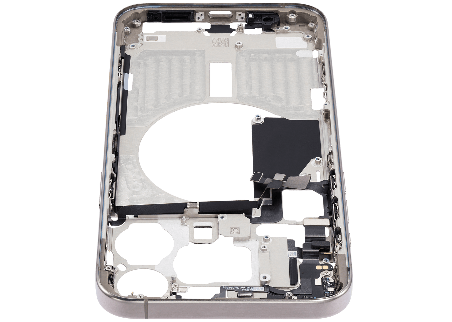 Mid-Frame Housing W/ Small Parts For iPhone 15 Pro Max (EU / Global Version) (Used OEM Pull: Grade A) (Natural Titanium)