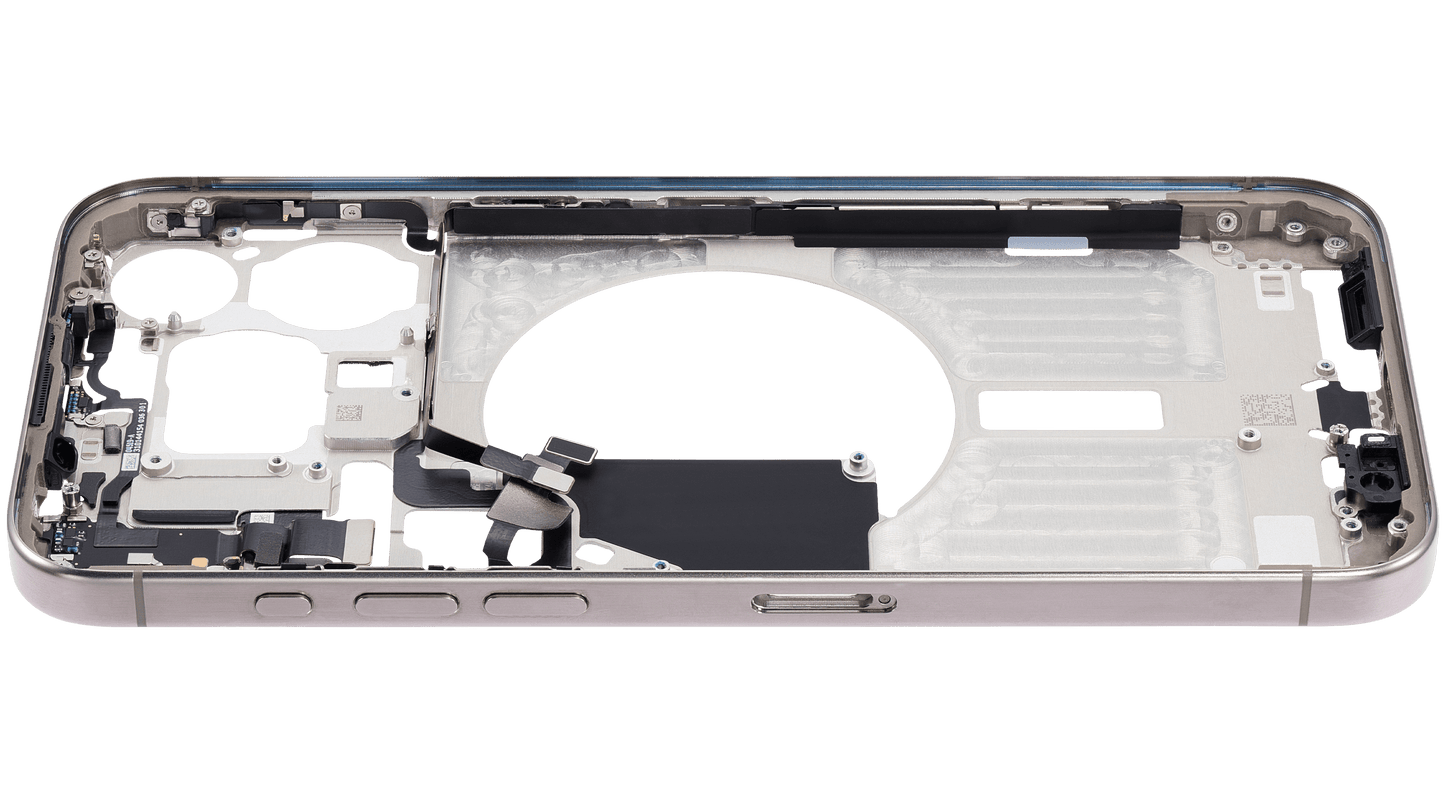 Mid-Frame Housing W/ Small Parts For iPhone 15 Pro Max (EU / Global Version) (Used OEM Pull: Grade A) (Natural Titanium)