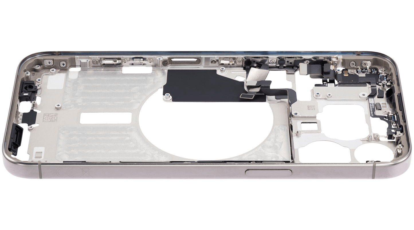 Mid-Frame Housing W/ Small Parts For iPhone 15 Pro Max (EU / Global Version) (Used OEM Pull: Grade A) (Natural Titanium)