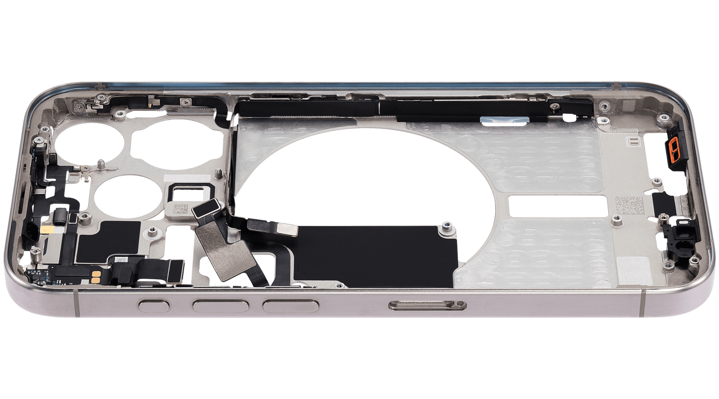 Mid-Frame Housing W/ Small Parts For iPhone 15 Pro (EU / Global Version) (Used OEM Pull: Grade A) (Natural Titanium)