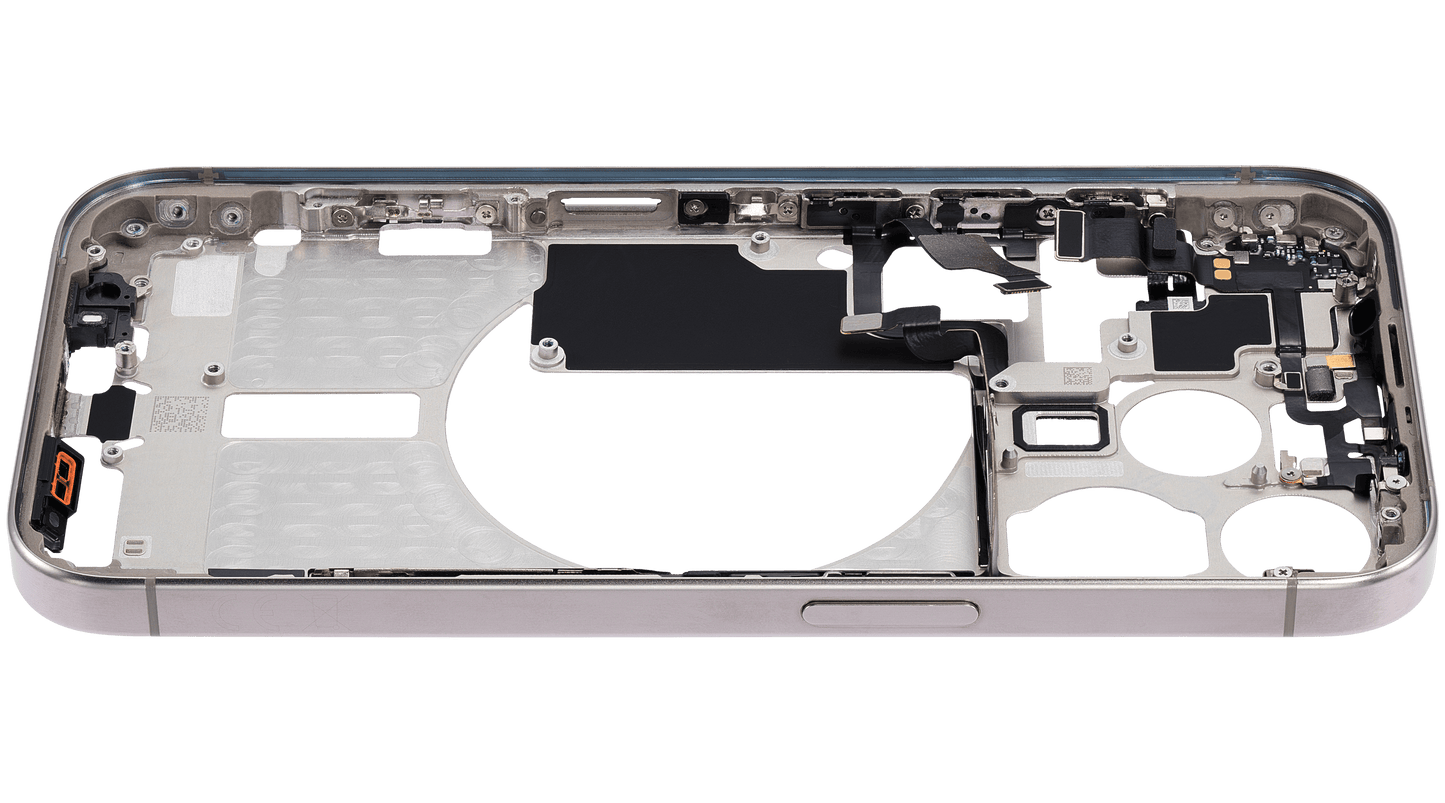 Mid-Frame Housing W/ Small Parts For iPhone 15 Pro (EU / Global Version) (Used OEM Pull: Grade A) (Natural Titanium)