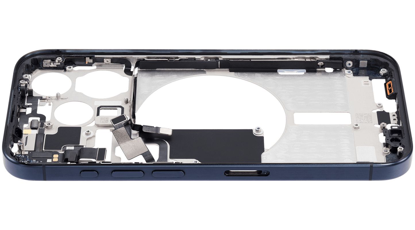 Mid-Frame Housing W/ Small Parts For iPhone 15 Pro (EU / Global Version) (Used OEM Pull: Grade A) (Blue Titanium)