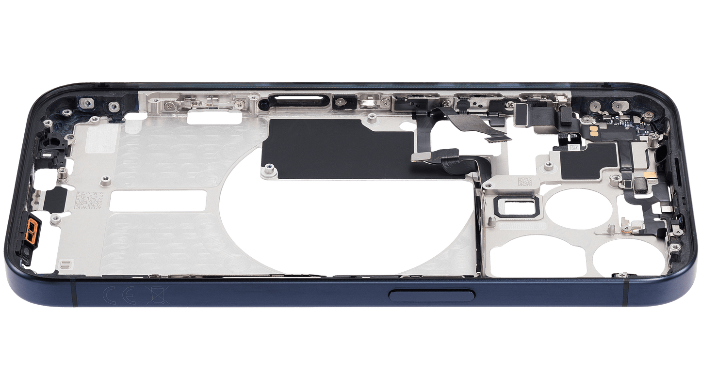 Mid-Frame Housing W/ Small Parts For iPhone 15 Pro (EU / Global Version) (Used OEM Pull: Grade A) (Blue Titanium)