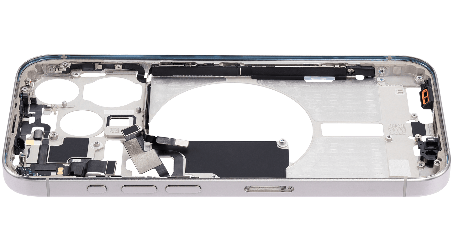Mid-Frame Housing W/ Small Parts For iPhone 15 Pro (EU / Global Version) (Used OEM Pull: Grade A) (White Titanium)