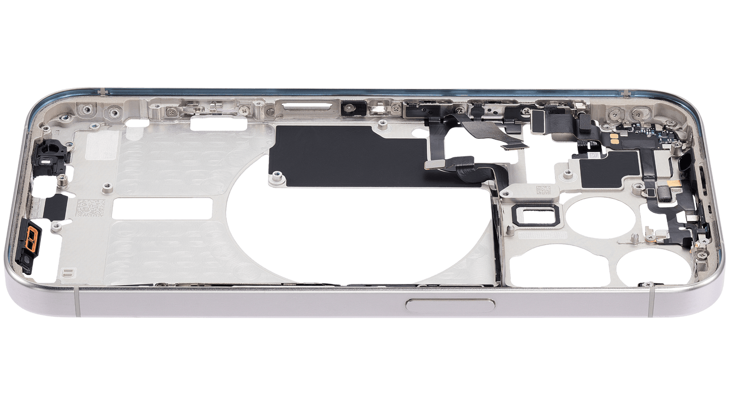Mid-Frame Housing W/ Small Parts For iPhone 15 Pro (EU / Global Version) (Used OEM Pull: Grade A) (White Titanium)
