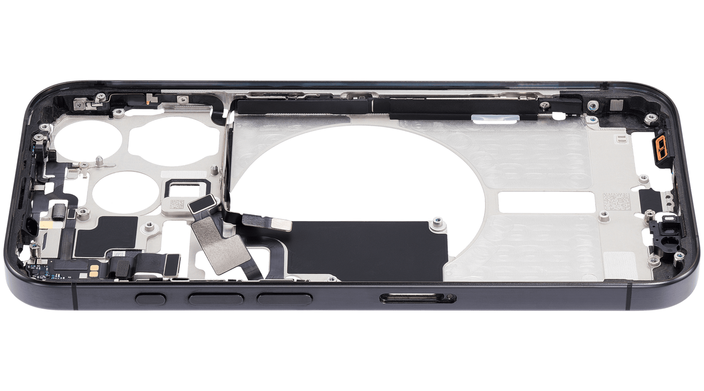 Mid-Frame Housing W/ Small Parts For iPhone 15 Pro (EU / Global Version) (Used OEM Pull: Grade A) (Black Titanium)